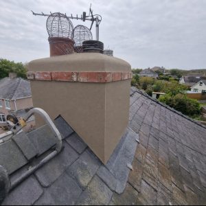 completed chimney re-rendering and lead flashing repair in Holyhead, Anglesey